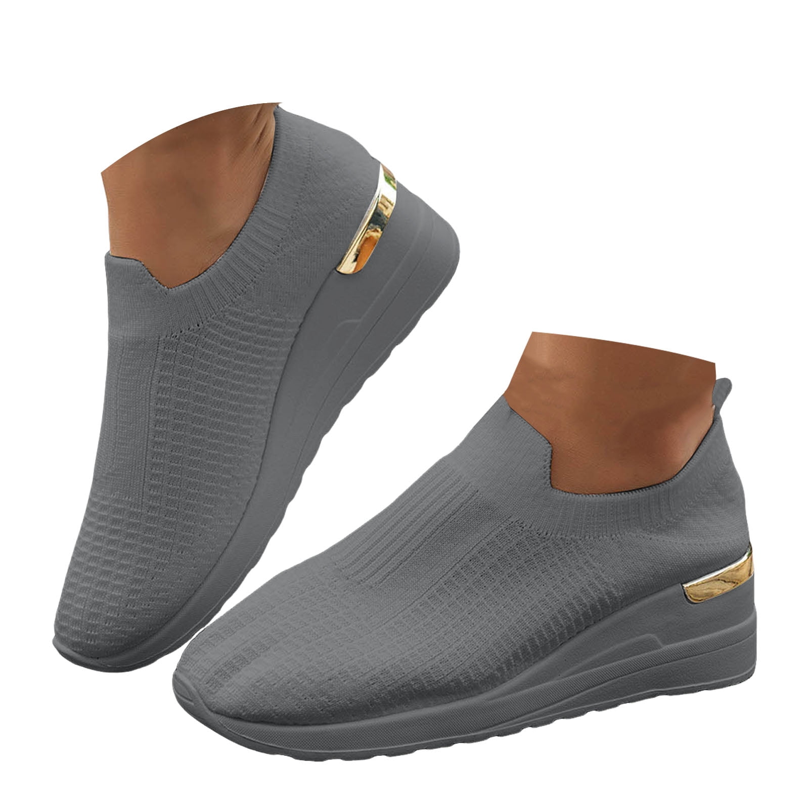 Mepaouo Chaussures de Marche pour Femmes à Enfiler Plateforme Compensée Style Chaussette Antidérapantes en Maille Tennis Course Espadrilles
