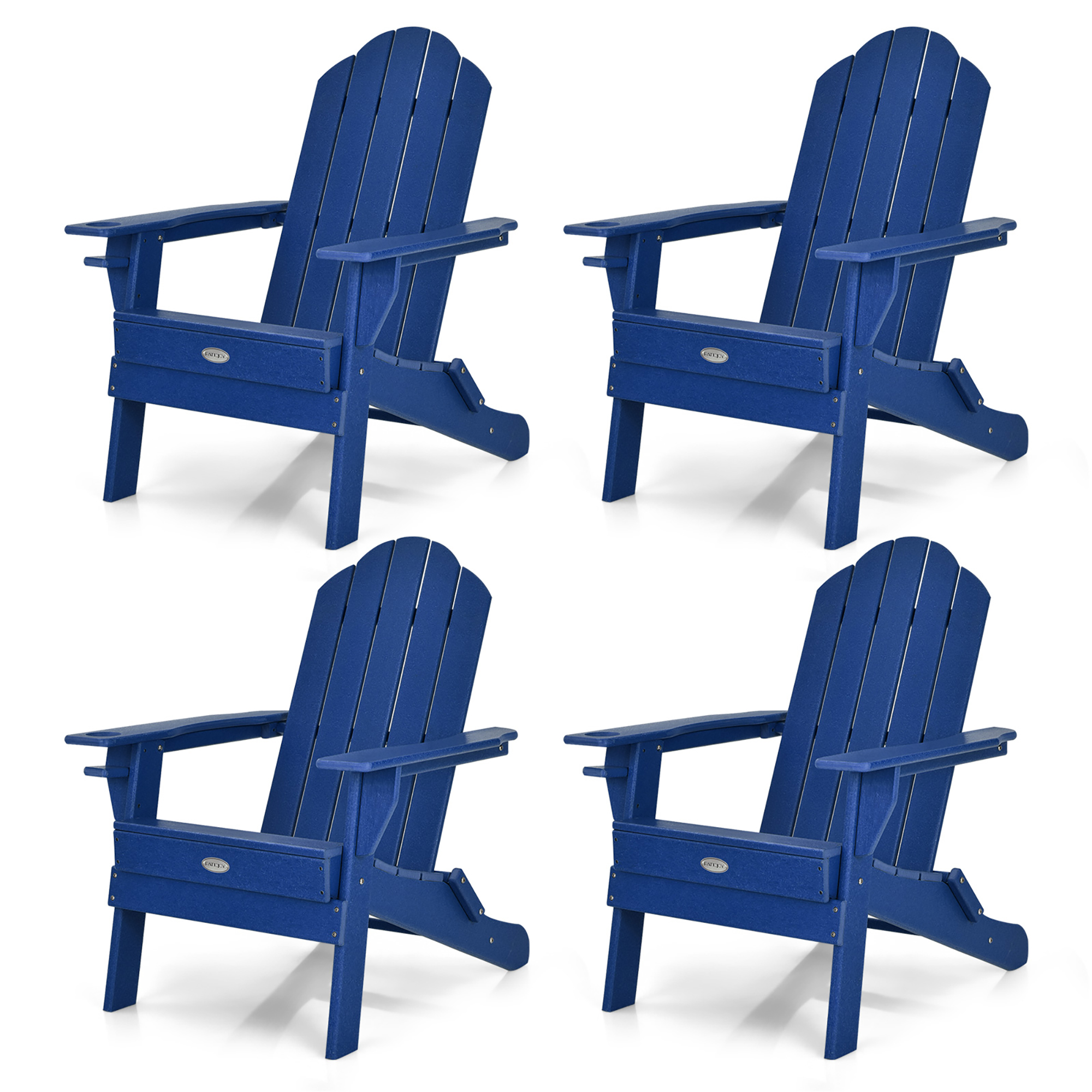 Gymax 4PCS Patio Folding Adirondack Chair Weather Resistant Cup Holder Yard Navy