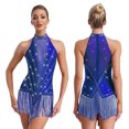 thumbnail image 2 of RUNQHUI Robe de Danse de Salon Sans Manches à Franges Brillantes Salsa Tango Col en V Lycée Jazz Danse Bleue m, 2 of 6
