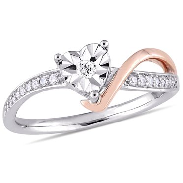 Bague de promesse torsadée Miabella avec diamants 1/10 CT poids total de forme cœur en or 10K double ton