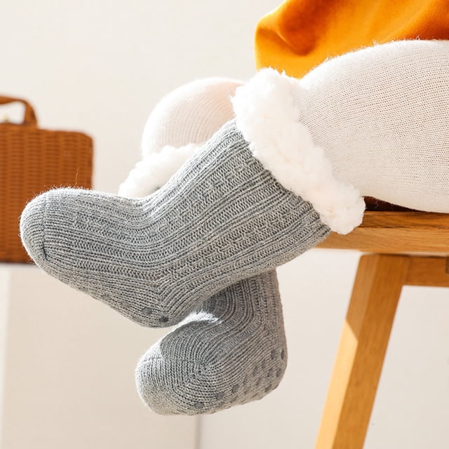 XZNGL Baby Socks 0-6 Months Super Thick Wool Lamb Velvet Childrens Floor Socks Solid Color Plus Velvet Baby Socks Non-Slip Baby Floor Socks Non Slip Baby Socks Knee High Baby Socks