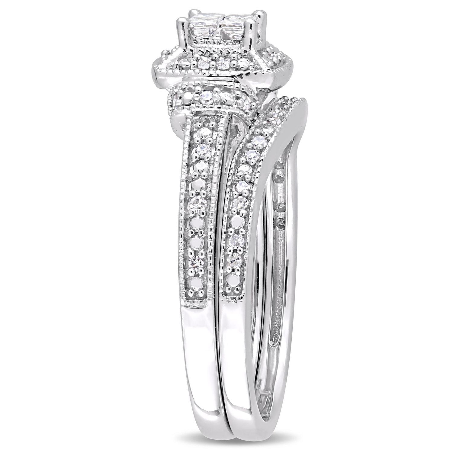 Ensemble de mariage de style quad Miabella avec diamants 1/3 CT poids total en or blanc 10K