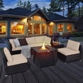 thumbnail image 4 of Costway 7PCS Patio Rattan Furniture Set Fire Pit Table Cover Cushion Brown, 4 of 8