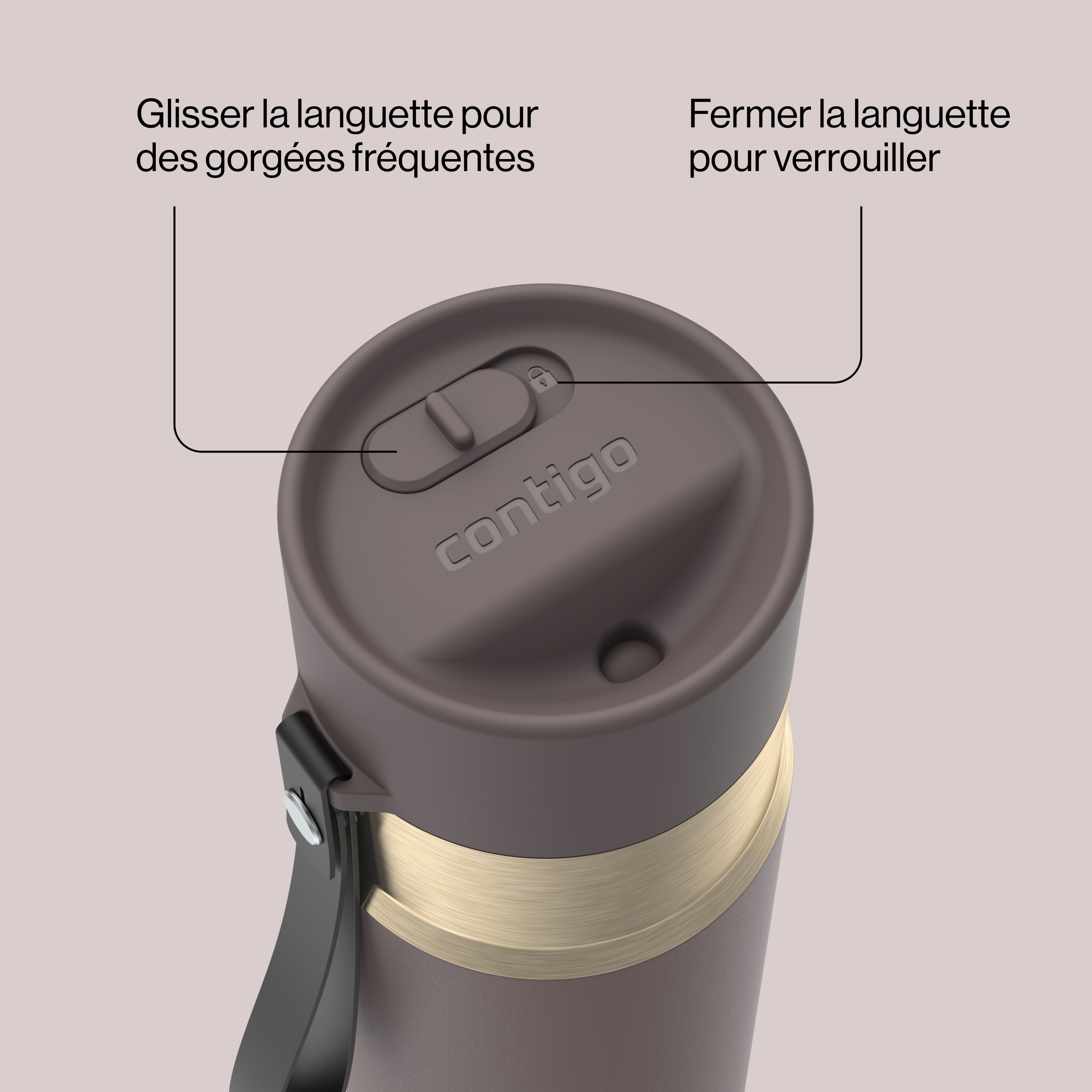Bouteille d’eau isolée en acier inoxydable Contigo AutoSeal avec courroie de transport, 473 ml (16 oz) – antifuite, sans BPA, sans plomb, lavable au lave-vaisselle