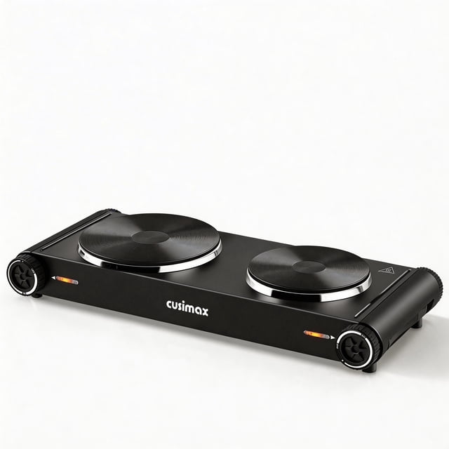 Cusimax Upgraded 1800W Double Electric Hot Plate,Induction Cooktop,Concealed Handle, Precise Temp Controls, Works with All Cookware & Easy to Clean
