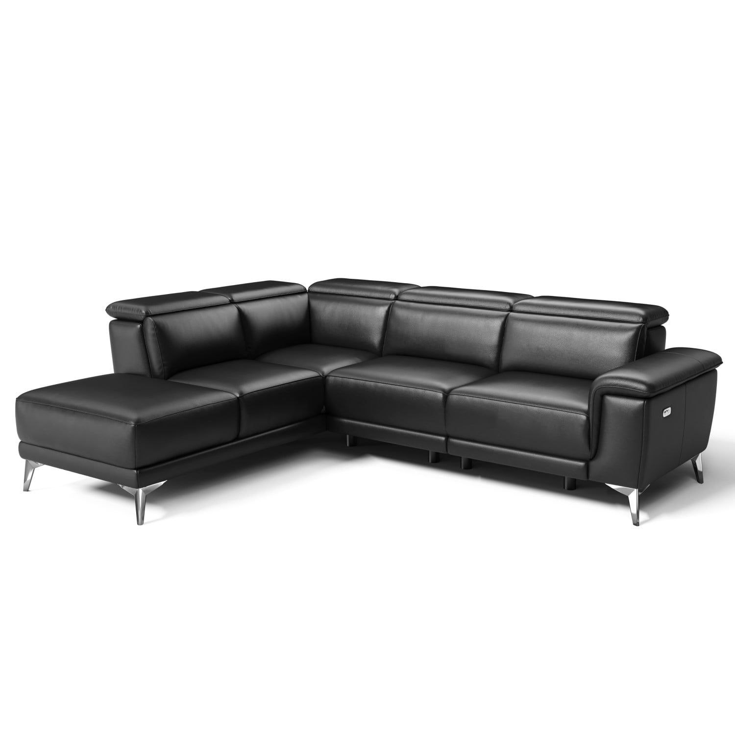 Valencia Pista Modern Leather Reclining Sectional Sofa with Left-Hand Facing Chaise |Pure Italian Nappa Top Grain Leather, Solid Wood Frame, Ultimate Comfort, Black