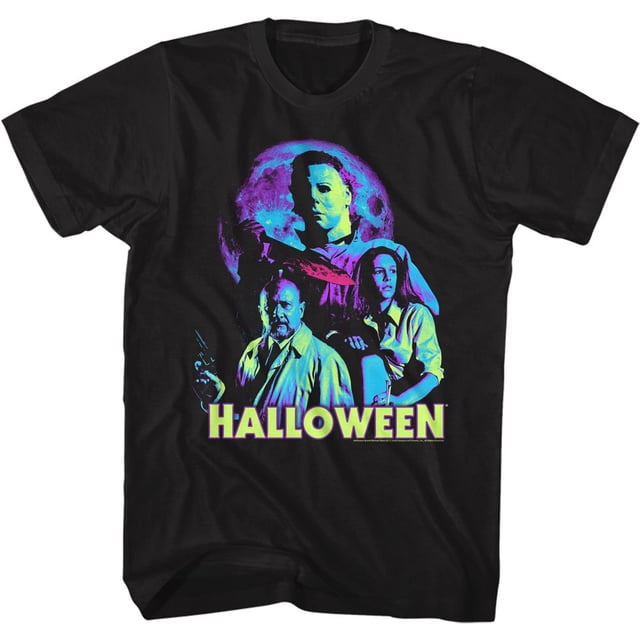 Halloween Neon Moon Black Adult T-Shirt