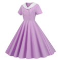 thumbnail image 1 of Robes Grande Taille Commerce Extérieur Col en V Manches Courtes Rétro Double Boutonnage Bouton Robe d'Été Violette S, 1 of 5