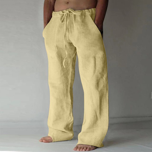 CHUANK Linen Clothing For Men Contemporary Comfortable Quality Soft Linen Solid Color Trousers With Pocket Drawstring Casual Pants