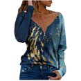 thumbnail image 1 of Pompotops Femmes Mode Casual Imprimé V-Cou à Manches Longues Tops Chemisier, 1 of 5