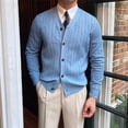 thumbnail image 2 of Lovzfmll Men's Knit Cardigan V-Neck Jacquard Pattern Open Front Blue, 3XL, 2 of 4