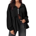 thumbnail image 2 of AherBiu Jackets for Women Button down Long Sleeve Ruched Patchwork Shirts Casual Loose Flowy Fall Outerwear, 2 of 7