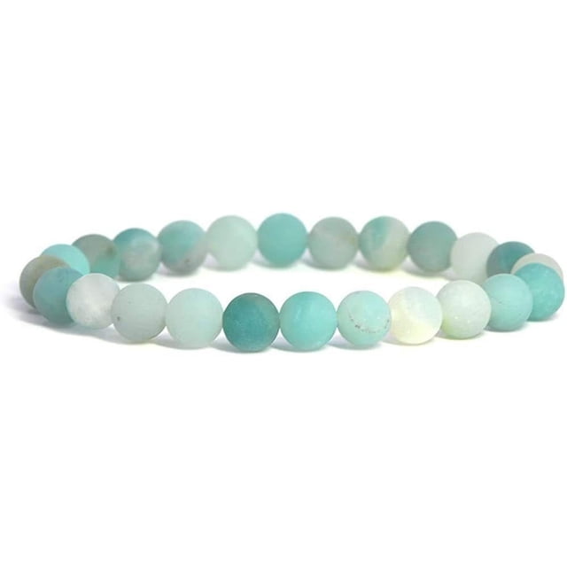 Angelstones Bracelet Extensible Unisexe en Perles Rondes de 8 mm avec Pierre Précieuse Amazonite Bleue Mate Naturelle