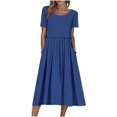 thumbnail image 2 of Robes d'Été pour Femmes 2025 Zeophrasy Robe de Vacances Décontractée pour Femmes, Fête, Quotidien, Plissée, Col Rond, Unie, Manches Courtes, avec Poche, Liquidation à Moins de 5, 2 of 9