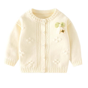 Toddler Girl Sweater Bow Solid Color Baby Knitted Sweater Cardigan Beige 3 Months