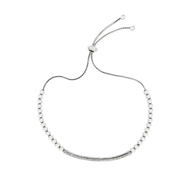 Quintessential Sterling Silver Bead Cubic zirconia Bracelet