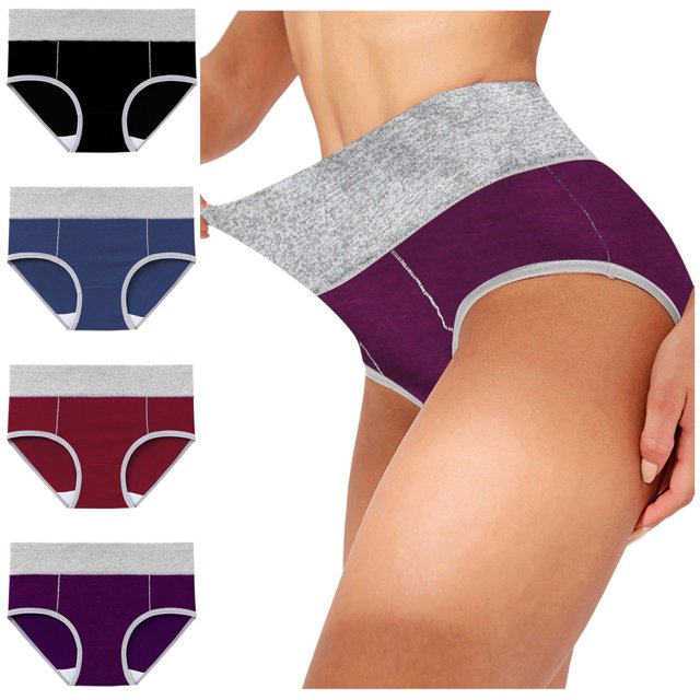 RKSTN 4Pc Womens Boxer Briefs High Waist Full Coverage Briefs Soft Breathable Postpartum Panties Patchwork Color Stretch Underpants