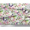 thumbnail image 2 of Soimoi polyester Crepe Fabric Leaves,Floral & Hummingbird Bird Printed Fabric 1 Yard 52 Inch Wide, 2 of 3