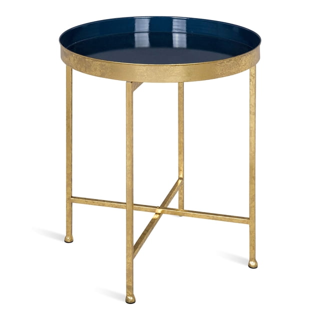 Kate and Laurel Celia Metal Foldable Round Accent Table, 18.25" x 18.25" x 22", Navy Surface and Gold Frame, Modern Minimalist Design and Detachable Magnetic Tabletop
