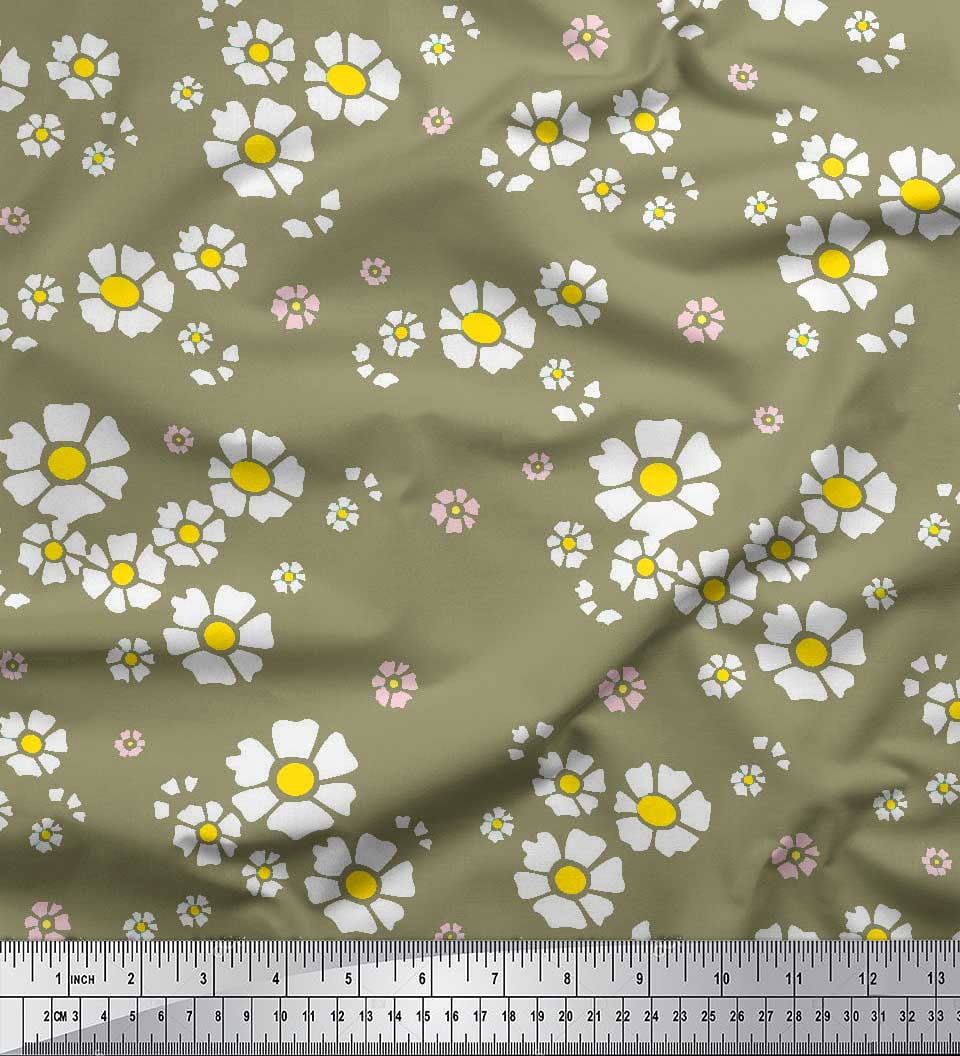 Soimoi Green Silk Fabric Artistic Floral Print Fabric by Yard 42 Inch Wide