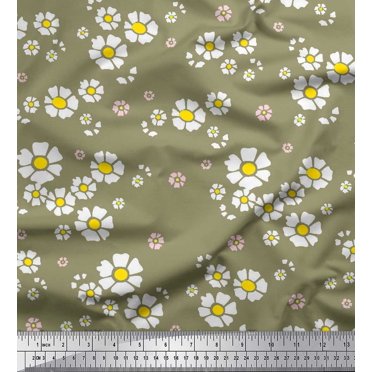 Soimoi Green Cotton Duck Fabric Artistic Floral Print Sewing Fabric Yard 56 Inch Wide