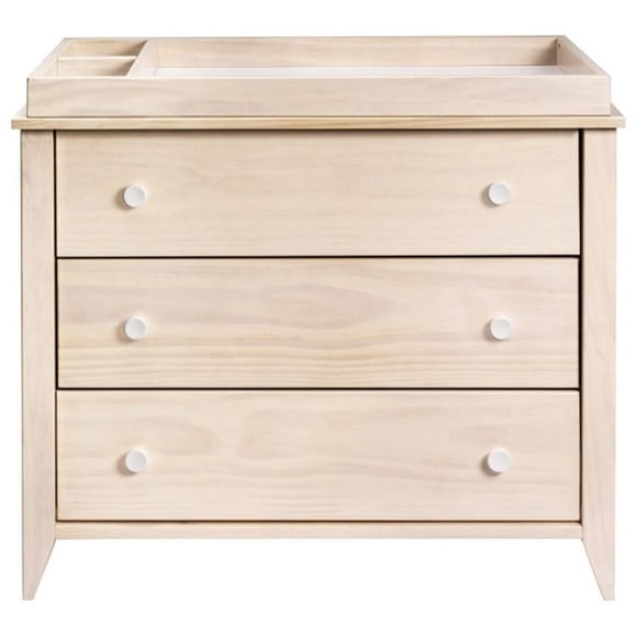 Pemberly Row Wood 3-Drawer Dresser with Removable Changing Tray in Natural
