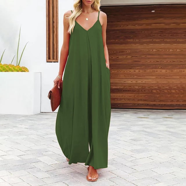 Mefallenssiah Combinaison à Bretelles Sans Manches pour Femme Grande Taille, Uni, 1, Taille TTG