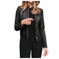 thumbnail image 2 of Qertyioot Femmes Mode Veste à Revers Motard Manteau Fermeture Éclair Biker Court Punk Hauts Courts, 2 of 6