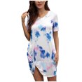 thumbnail image 2 of Pisexur Robe à Manches Courtes Col Rond Mode Femmes Été Manches Courtes Décontractée Robe Col Rond Confort Ample Ameublement Maison Couleur Col en V Plissé Polyvalente Slim Robe Femmes, 2 of 4