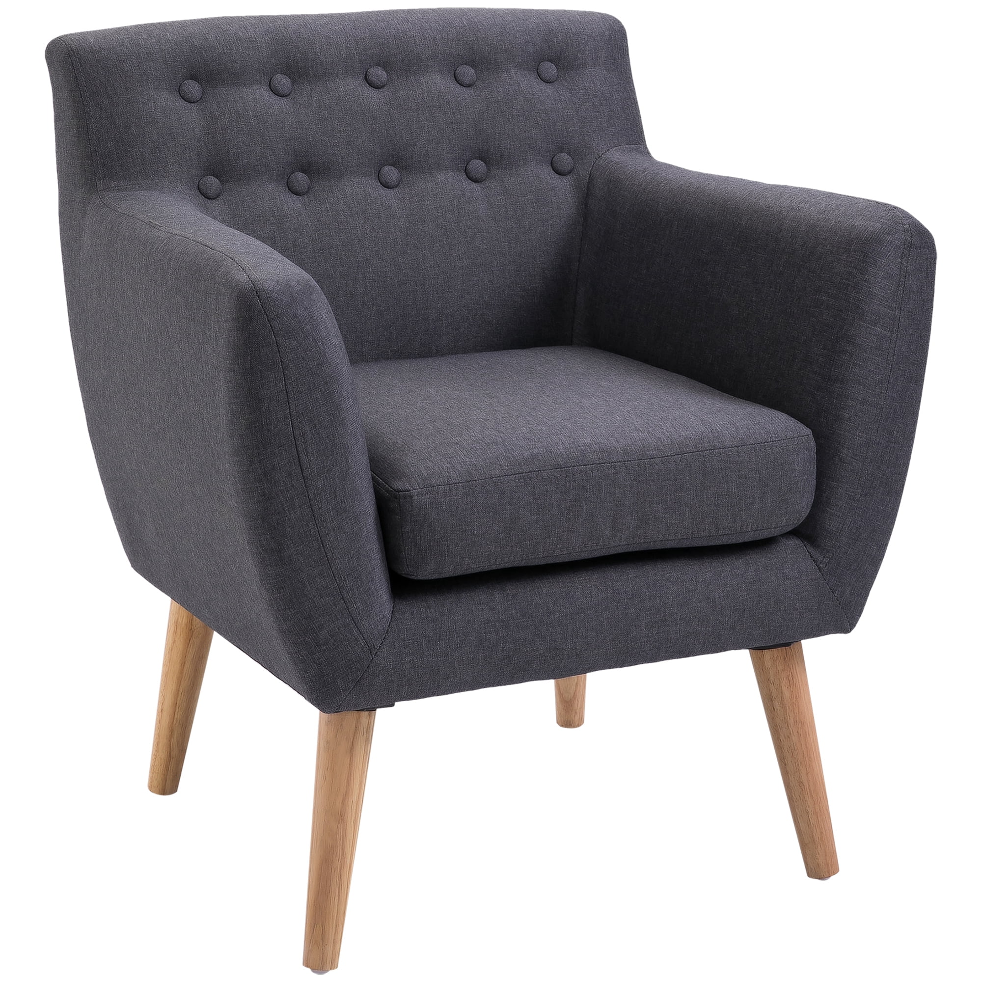 HOMCOM Modern Accent Chair, Linen Upholstery Armchair, Tufted Club Chair