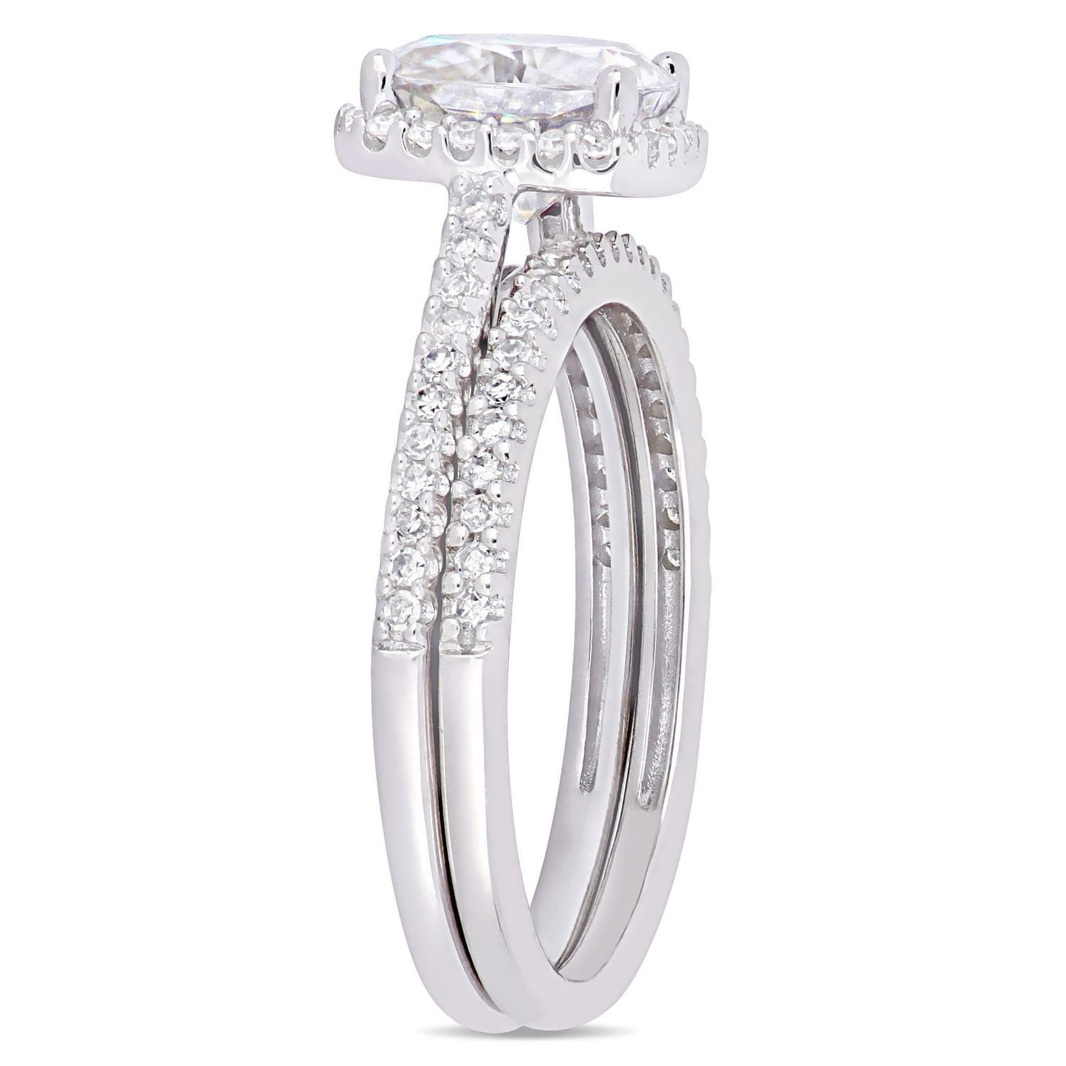 Ensemble de mariage de forme auréole Miabella avec moissanite 2 CT PBT et diamants 1/3 CT poids total en or blanc 14K