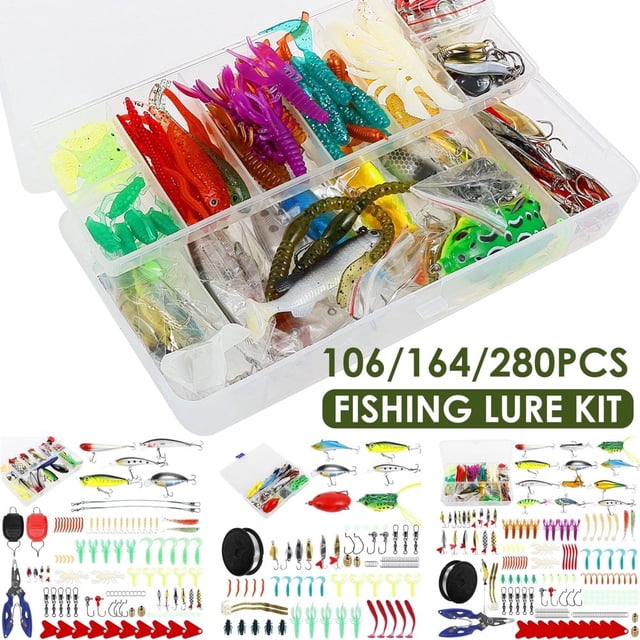 QJUHUNG Kit de Leurres de Pêche Leurres Durs Ensemble d'Appâts Métalliques Réalistes 3D 302 Pcs
