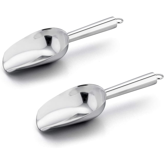 Ice Scoop Set of 2,Small Stainless Steel Scoops for Ice Cube/Candy/Flour/Sugar, Metal Utility Scoops for Canisters, Baking, Kitchen Pantry, Rust Free & Dishwasher Safe
