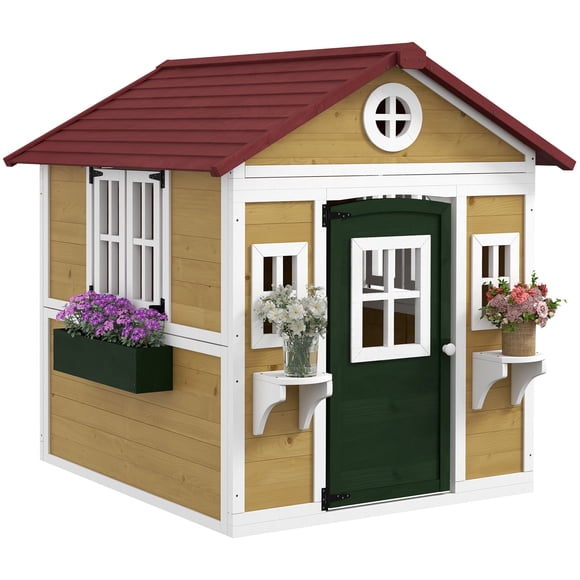 Outsunny Maisonnette pour Enfants, Maisonnette Extérieure en Bois pour Cour Arrière