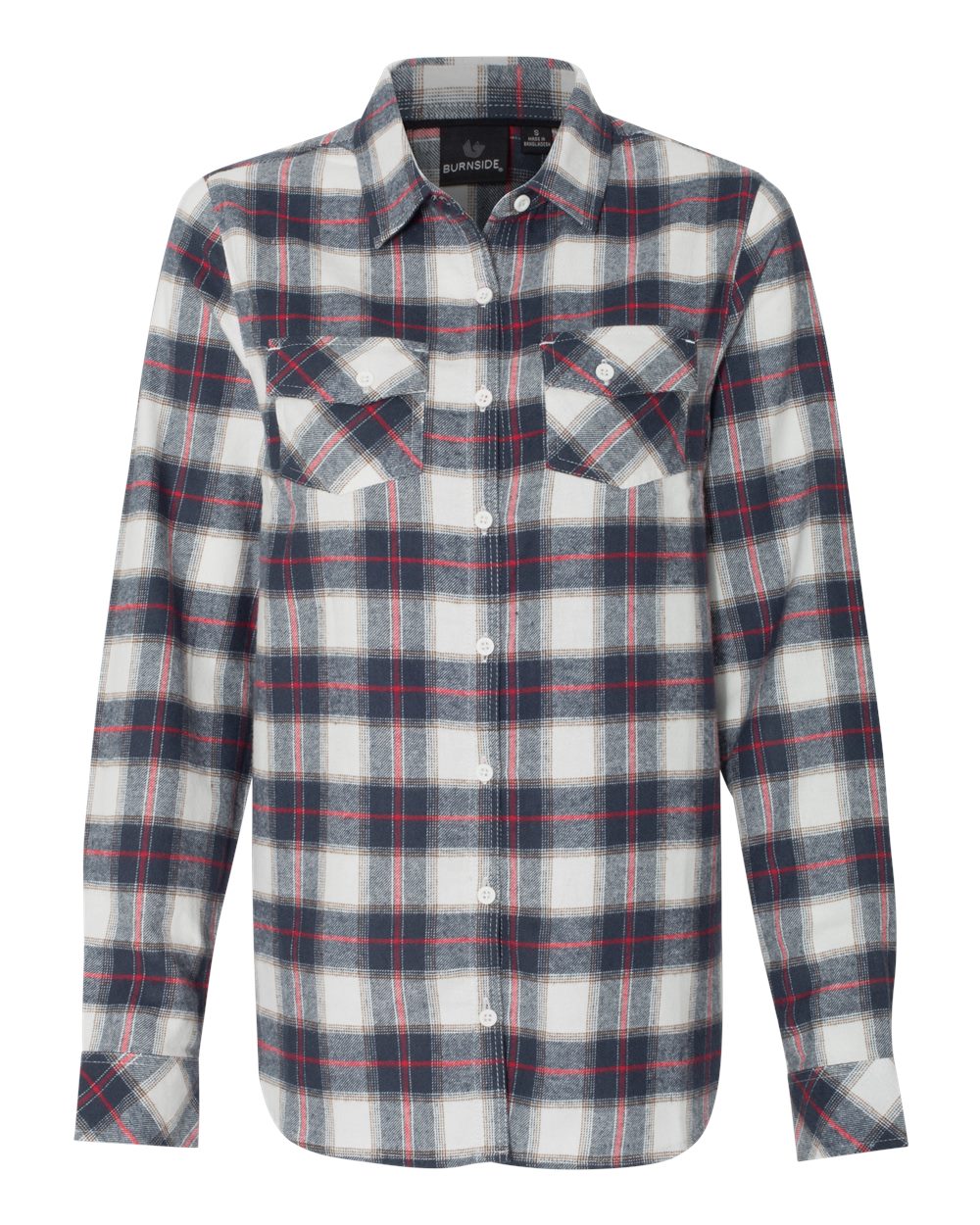 Chemise en Flanelle à Manches Longues Teinte en Fil pour Femmes, P, Blancrouge