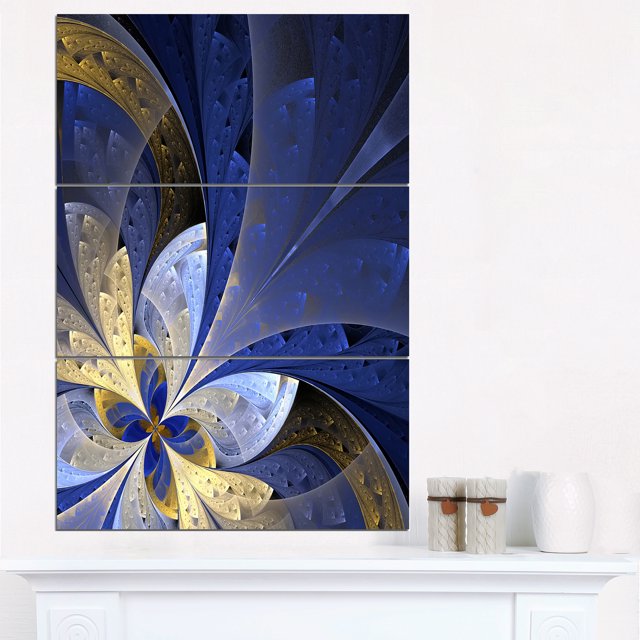 Blue and Yellow Large Fractal Pattern - Floral Canvas Art Print