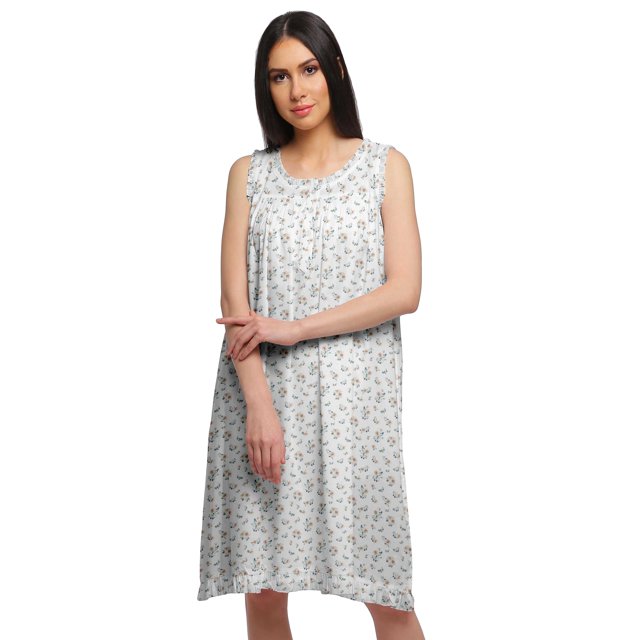 Moomaya Printed Sleeveless Nightdress For Ladies Button Placket Nightwear