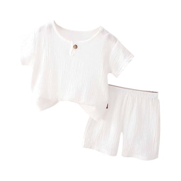 Birdeem Ensemble d'Été pour Tout-Petits Enfants Bébés Garçons Décontracté T-Shirt en Crêpe de Gaze Uni à Manches Courtes Ensemble de Shorts