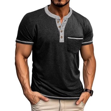 Weiqiqre Chemises pour Hommes Manches Courtes Henley Chemises Mode T-Shirts à Boutons avec Poche