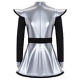 thumbnail image 4 of Moggemol Robe à Manches Longues Zippée avec Short Intégré, Patchwork Métallisé Brillant, Vêtements Extraterrestres pour Filles Argent 14, 4 of 6