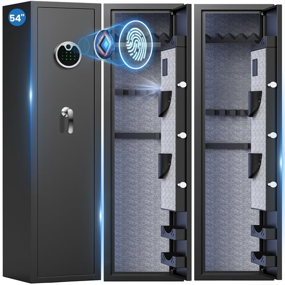 4-5 Gun Safe, 54'' Biometric Gun Safe with Touchscreen Keypad and Removable Shelf, Quick Access Gun Cabinet with Dual Alarm and Mute Mode for Pistols