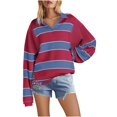 thumbnail image 2 of WEAIXIMIUNG Sweat à Capuche pour Femmes, Mode Graphique, Imprimé Rayé, Col à Revers, Bouton, Manches Longues, T-Shirt, 2 of 4