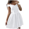 thumbnail image 1 of Off Shoulder Dress for Women Womens Solid Color Bra Off Shoulder Dress Waist Pleated Dress Dress Large Ball Dress Off the Shoulder Dress for Women Cold Shoulder Dress for Women, 1 of 9