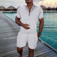 thumbnail image 2 of FhsagQ Men's Shirts Men Shirts Cotton Male Casual Striped Gradient Ramp Print Two Piece Suit Zipper Short Sleeve Top Blouse Suit Drawstring Pocket Short Set Shirts for Men Cotton Long White L, 2 of 4