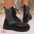 thumbnail image 3 of Pandaie Rhinestone Combat Boots Women Military Motorcycle Riding Booties Platform Lace up Chunky Heel Ankle Boots Black 8.5, 3 of 8