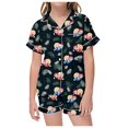 thumbnail image 1 of AJIWYH Pyjama pour Enfants Filles, Ensemble de Pyjama Décontracté Imprimé pour Enfants avec Chemise à Col Boutonnée à Manches Courtes et Short Pyjama Filles Vert Foncé, 2-3 Ans, 1 of 4