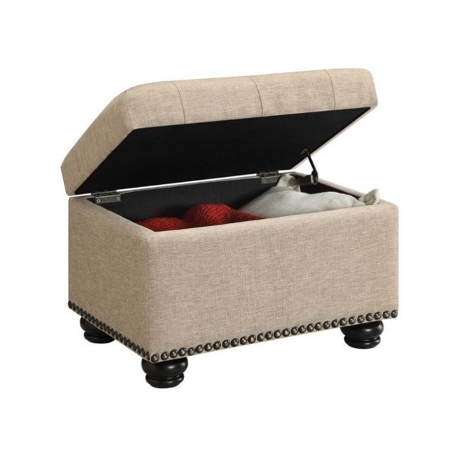 Designs4Comfort 5th Avenue Storage Ottoman in Beige Tan Fabric & Nail Head Trim