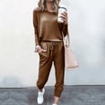thumbnail image 3 of Mrat Two Piece Linen Sets for Women 2 Piece Jogging Sets Solid Polyester Long Sleeve Sweatsuits Sets Two Piece Track Suits Drawstring High Waist Pants Set Comfy Outfits N-Brown S, 3 of 5