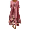 thumbnail image 1 of JFBUJC Robe Décontractée à Fleurs pour Femmes, Col Rond, Manches Longues, Irrégulière, Ample, Longue, 1 of 2