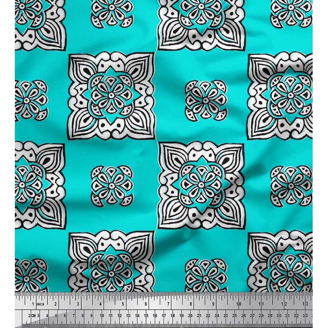Soimoi Cotton Poplin Fabric Floral Block Print Sewing Fabric Yard 42 Inch Wide